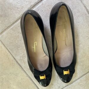 Salvatore Ferragamo Black Loafers with Gold Accent